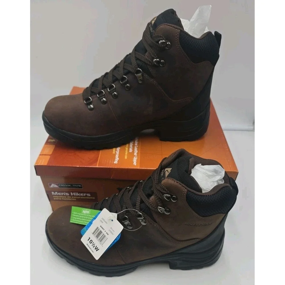 Mens Brown Leather Sneakers Size 10.5 Ozark Trail Hiking Shoes NEW Waterproof